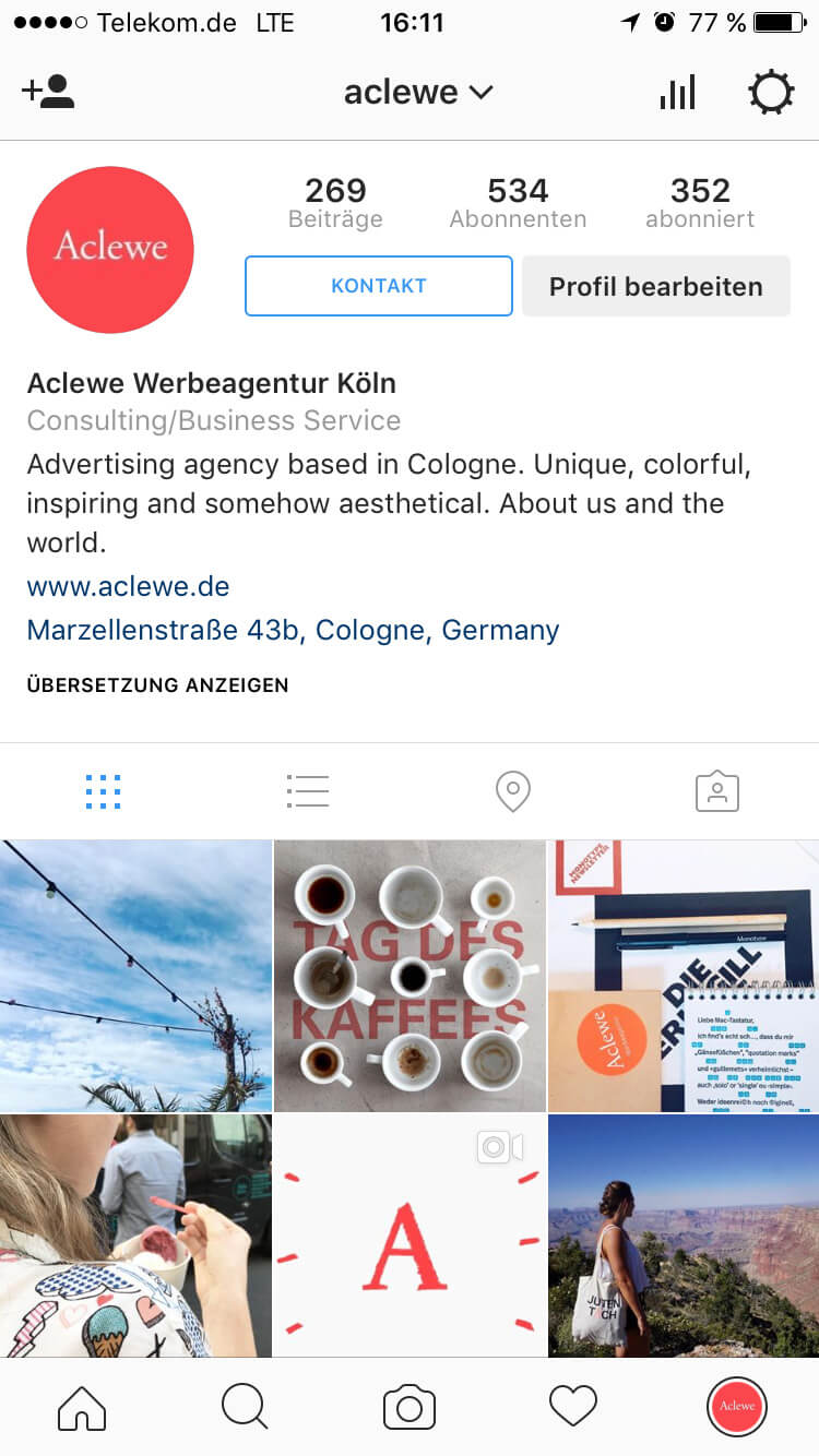Aclewe Werbefirmen Köln Instagram Profil 